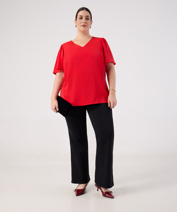 Blusa con Escote V y Manga Mariposa Para Mujer Curvy image number null