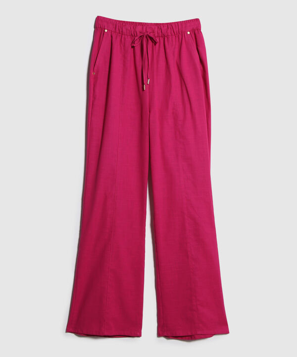 Pantalon Unicolor Bota Recta En Lino