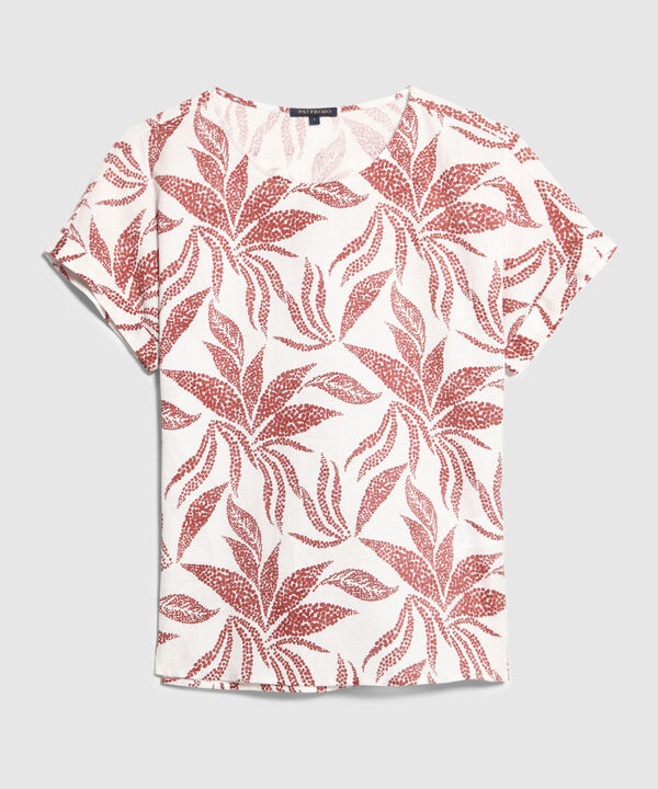Blusa Manga Corta Con Guardapolvo  En Lino Estampada