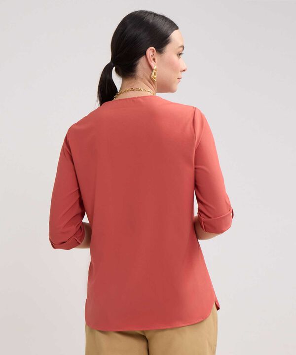 Blusa Manga Tres Cuartos Unicolor Escote En V
