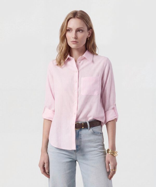 Camisa De Rayas Con Charretera Para Mujer