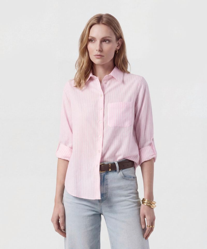 Camisa De Rayas Con Charretera Para Mujer
