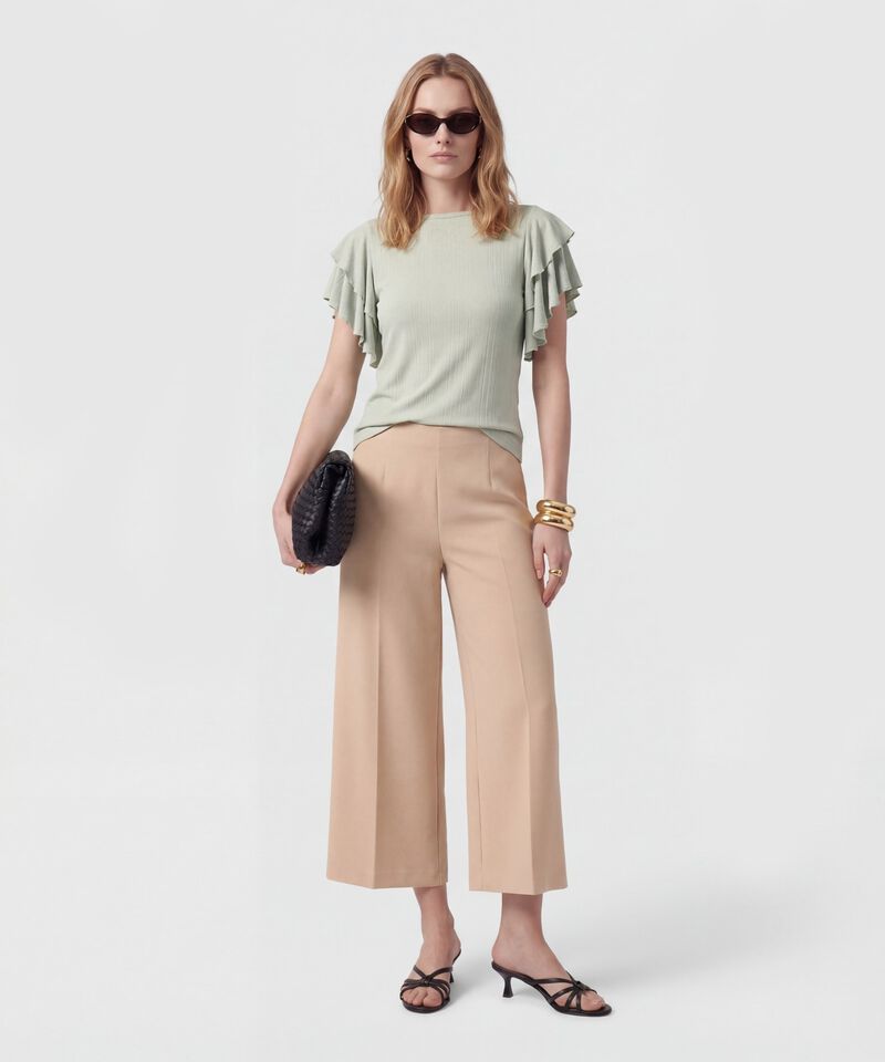 Camiseta Mujer Mangas Volantes Acanalada Elegante