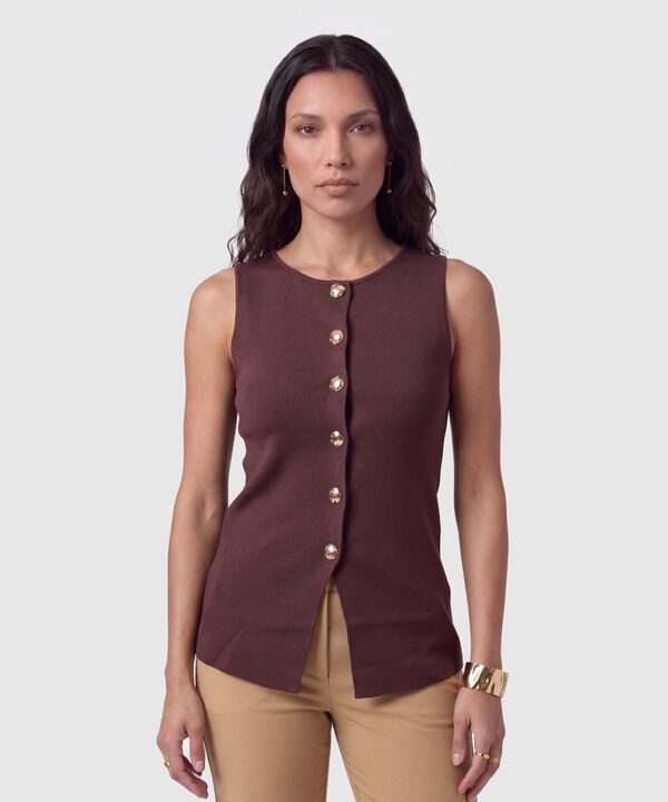 Chaleco Tejido Con Botones Para Mujer image number null