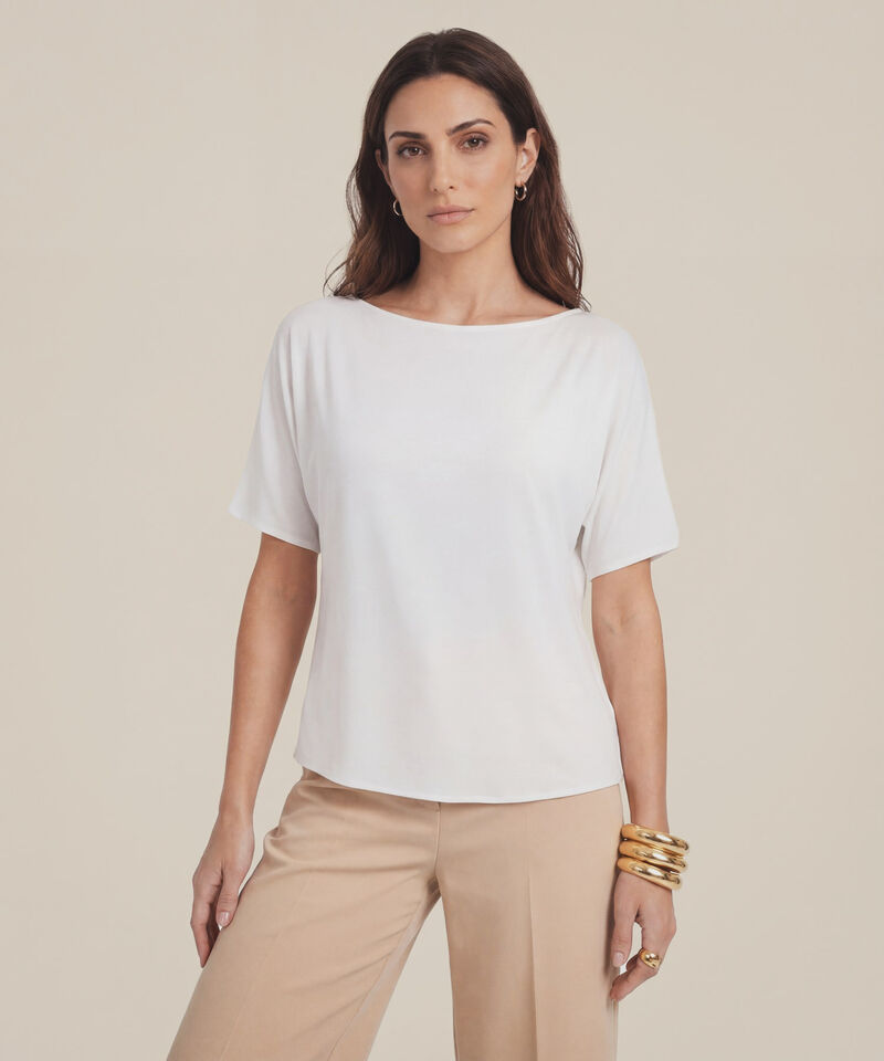 Blusa Fluida de Cuello Bote para Mujer