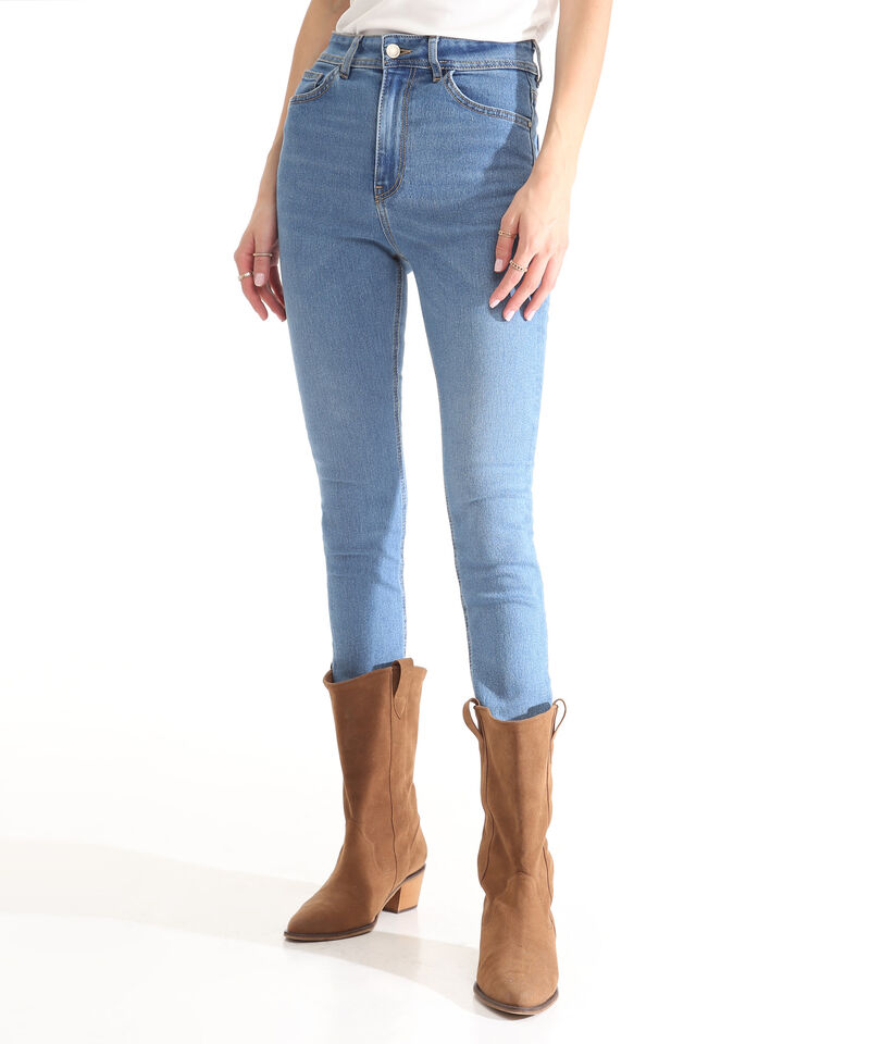 Jean Skinny Tiro Alto Tono Medio Claro