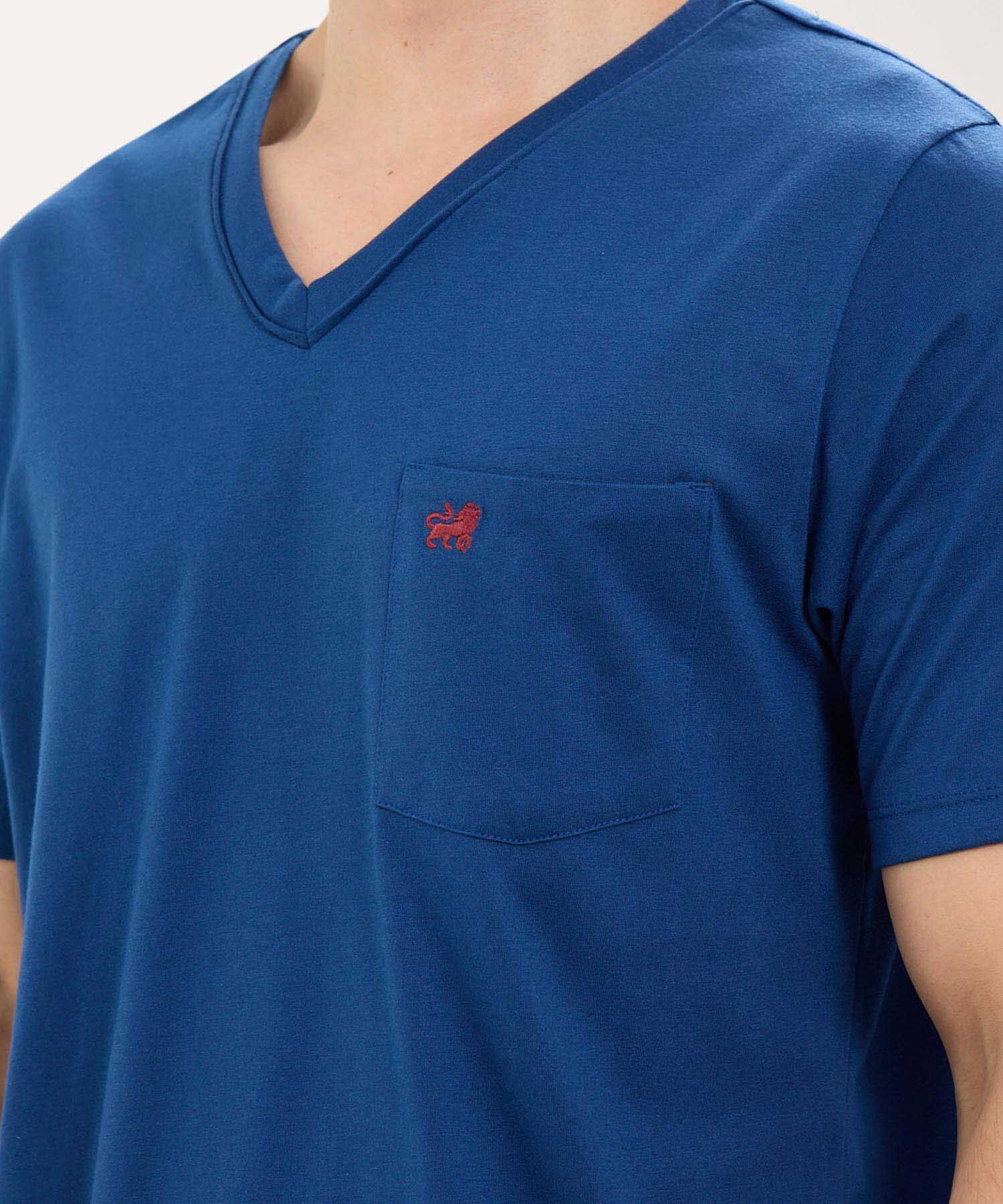 Pijama Manga Corta Camiseta Cuello V Con Vena A Tono Ypantalon Unicolor