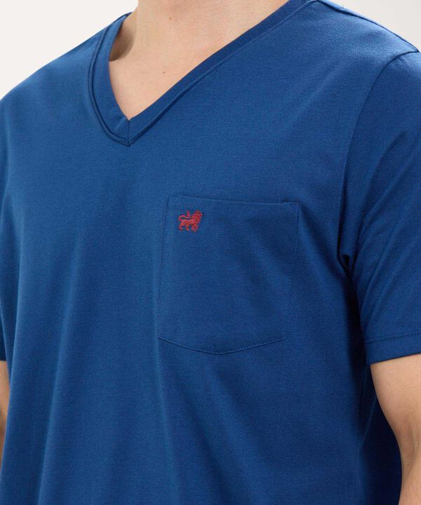 Pijama Manga Corta Camiseta Cuello V Con Vena A Tono Ypantalon Unicolor