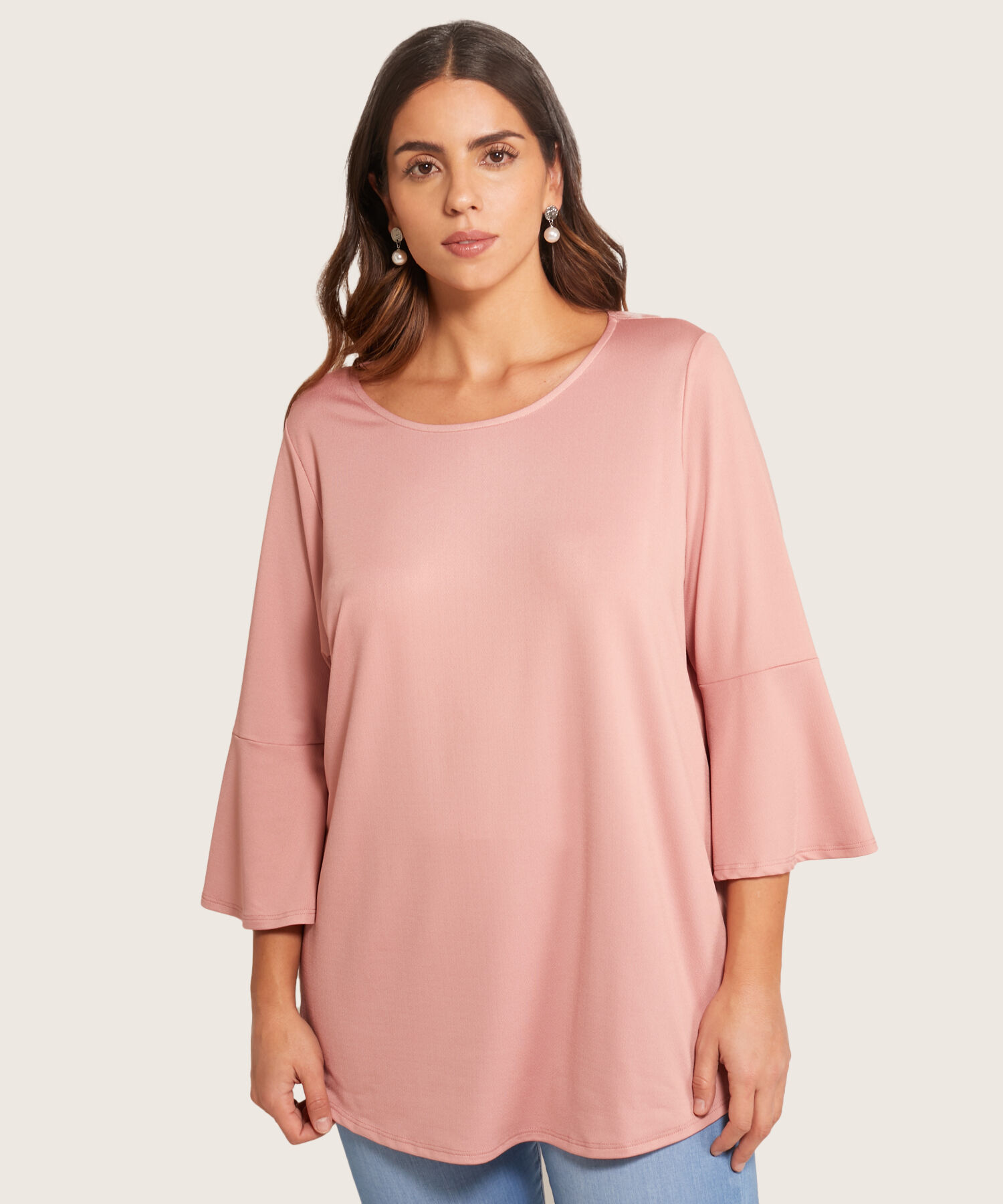 Camiseta Manga 3/4 Con Vuelo Para Mujer Curvy