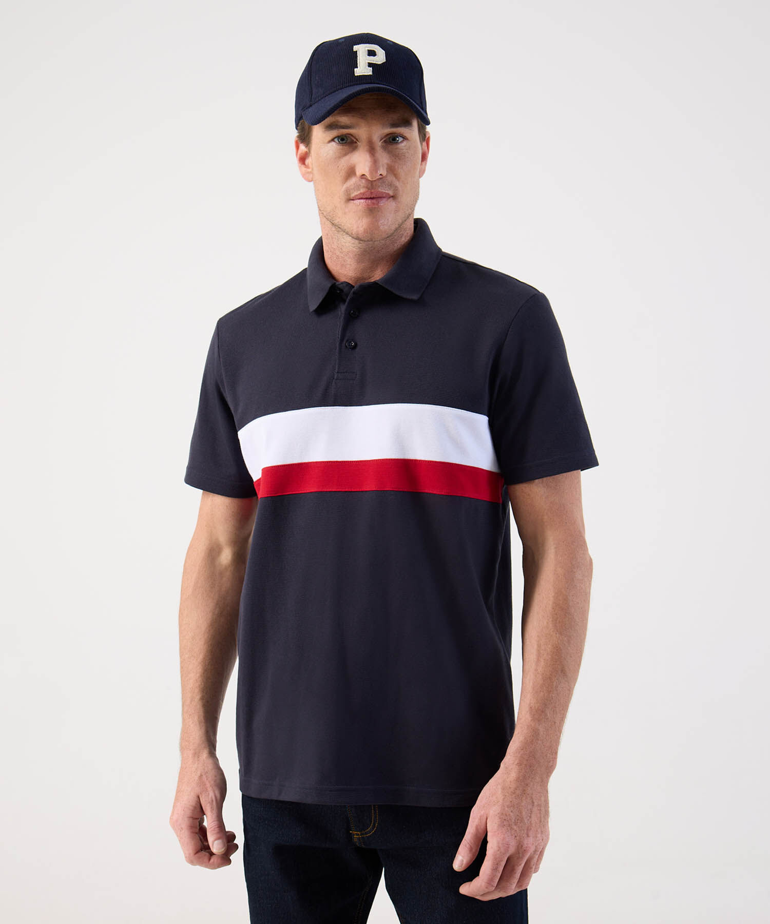 Polo Deportivo de Algodón con Banda Horizontal Para Hombre