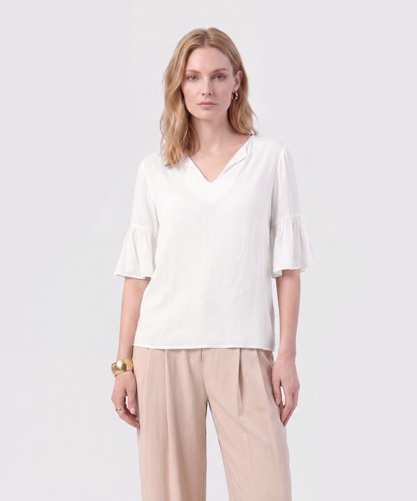 Blusa Cuello En V Con Manga Volante Mujer