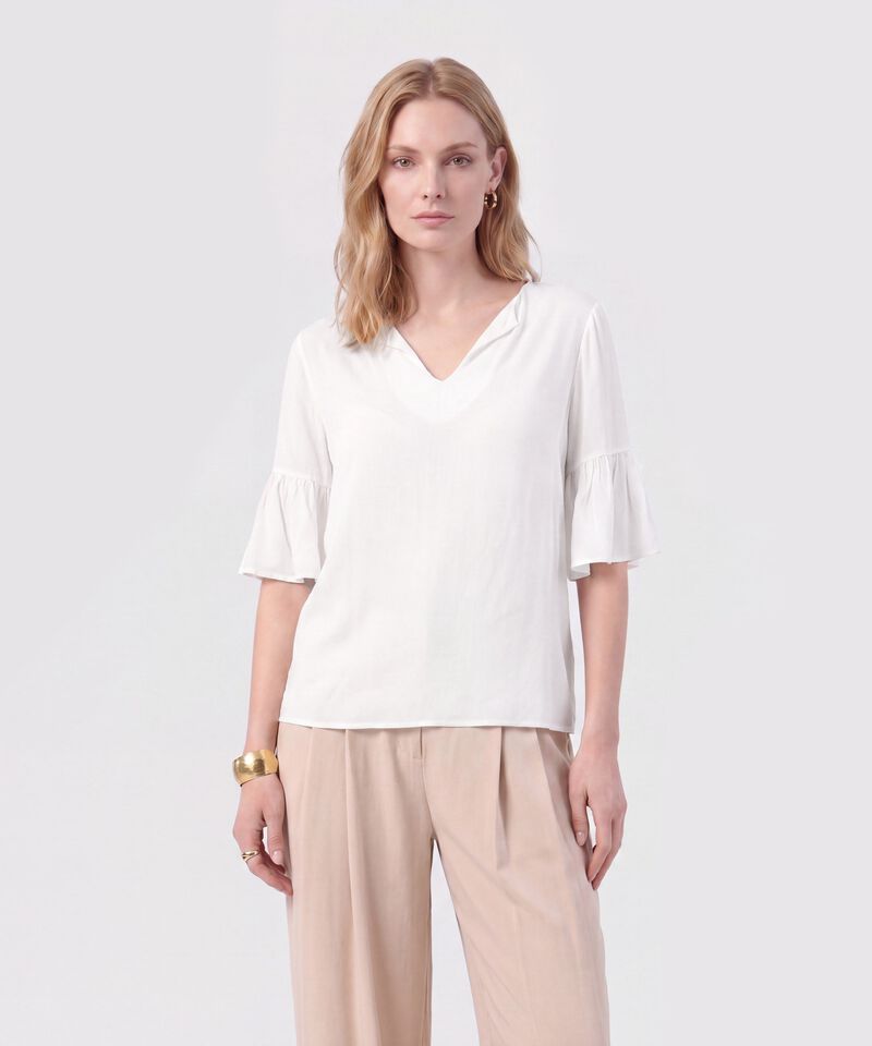 Blusa Cuello En V Con Manga Volante Mujer