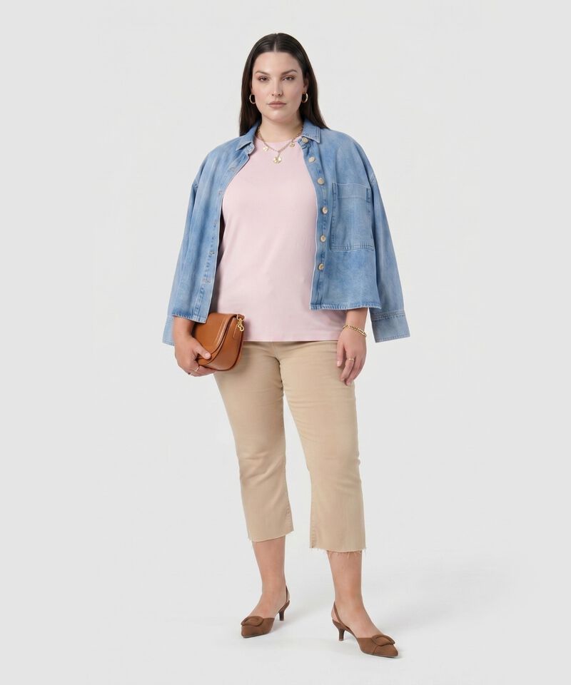 Camiseta Manga Corta Con Doblez Para Mujer Curvy