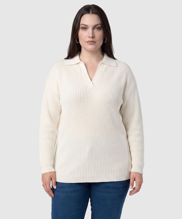 Su&eacute;ter De Punto Con Cuello Tipo Polo Para Mujer Curvy image number null