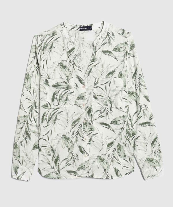 Blusa Manga Larga Estampada En Lino