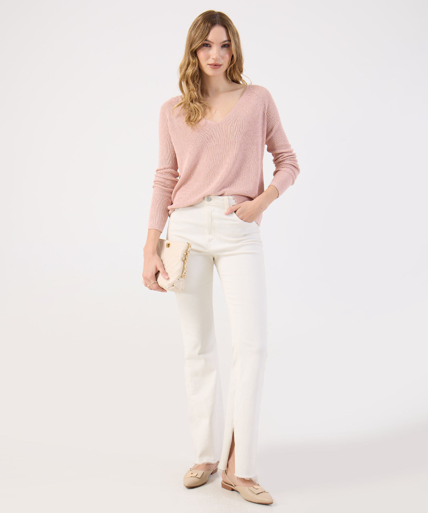 Saco Fino Tejido Cuello V Elegante Para Mujer