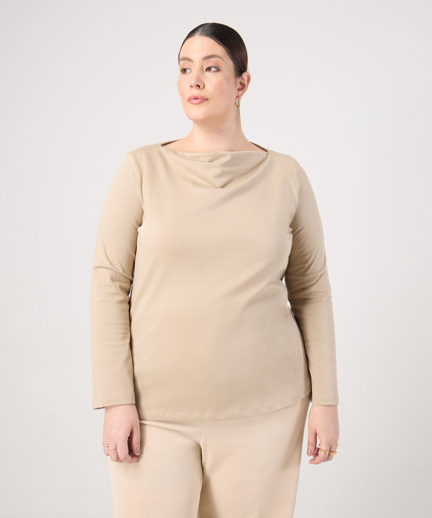 Camiseta Manga Larga Drapeada Para Mujer Curvy