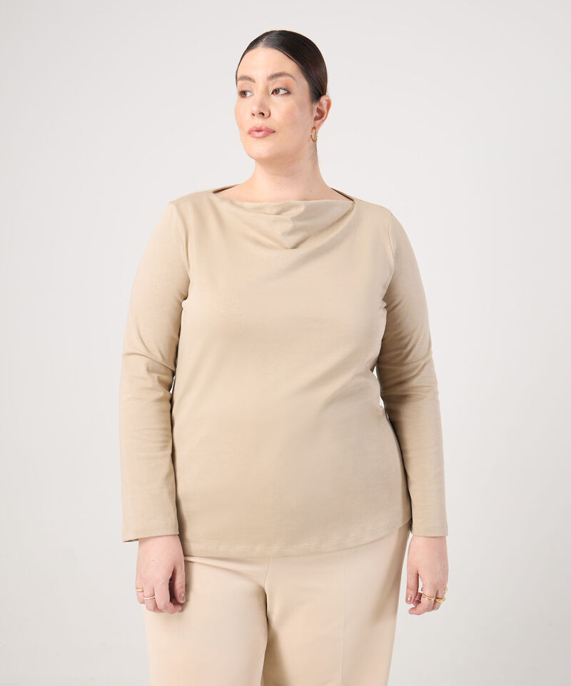 Camiseta Manga Larga Drapeada Para Mujer Curvy