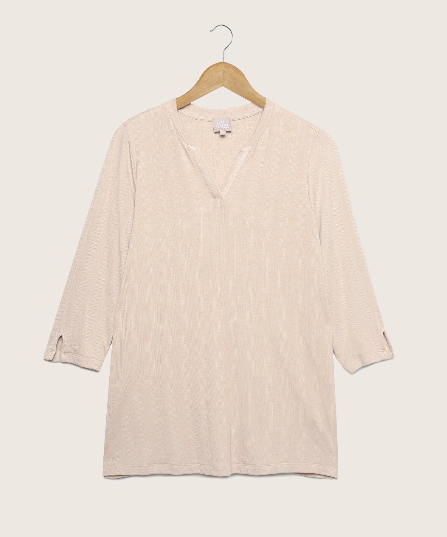 Camiseta Unicolor Con Manga 3/4, Cuello Neru Y Cuello En V, Dolce Vida Alba Linea Moda