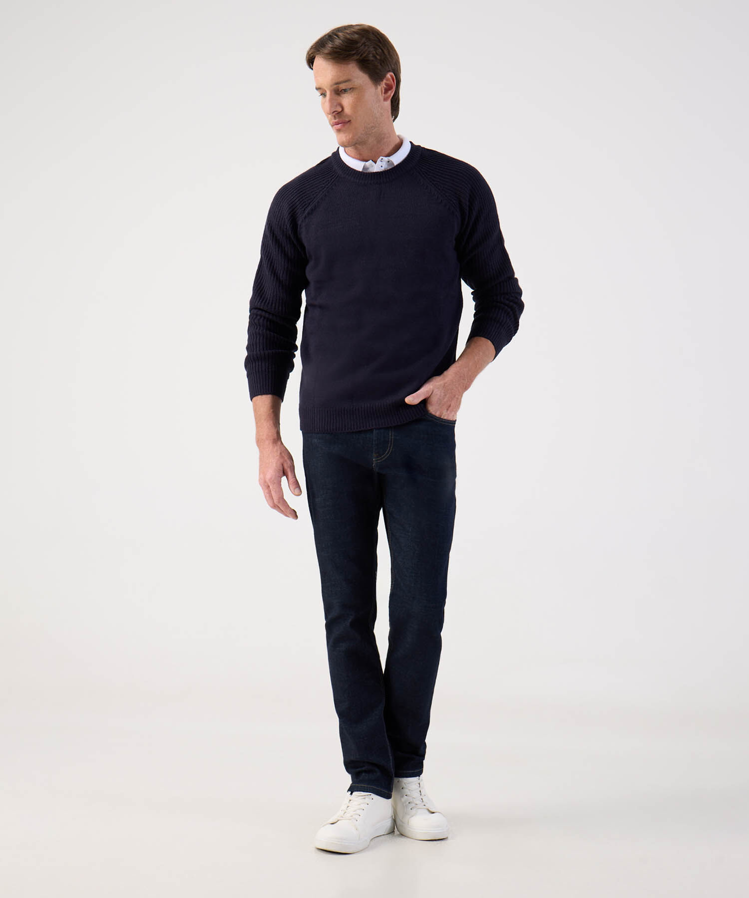 Suéter de Punto Liso con Manga Ranglan Para Hombre