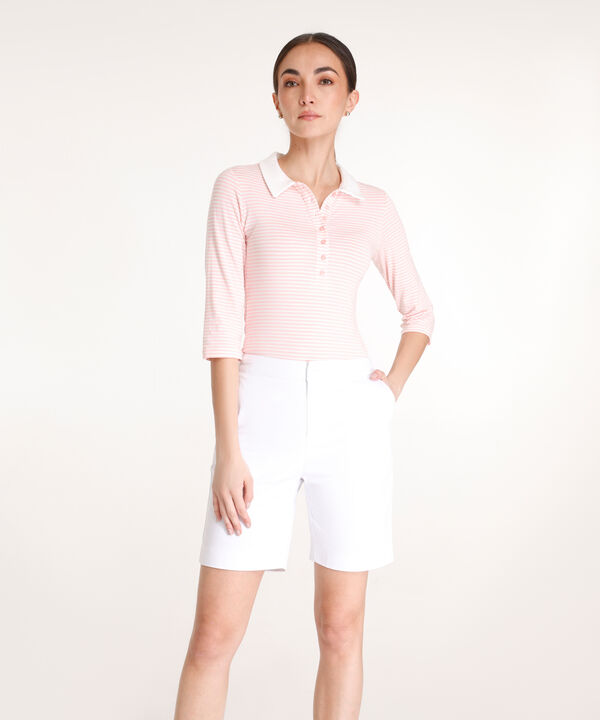 Polo Preteñida A Rayas, Manga 3/4 Con Cuello Duro Y Pechera Unicolor image number null