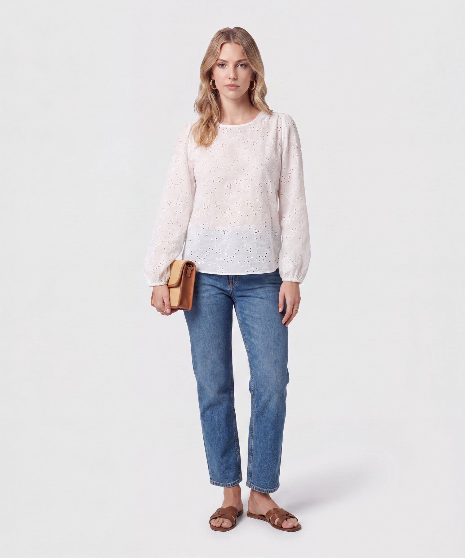 Blusa Bordado Suizo Manga Larga Para Mujer