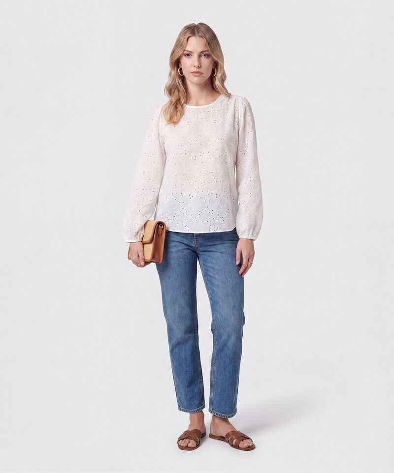 Blusa Bordado Suizo Manga Larga Para Mujer