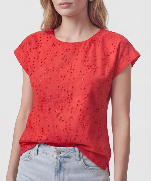 Blusa Unicolor Con Bordado Para Mujer