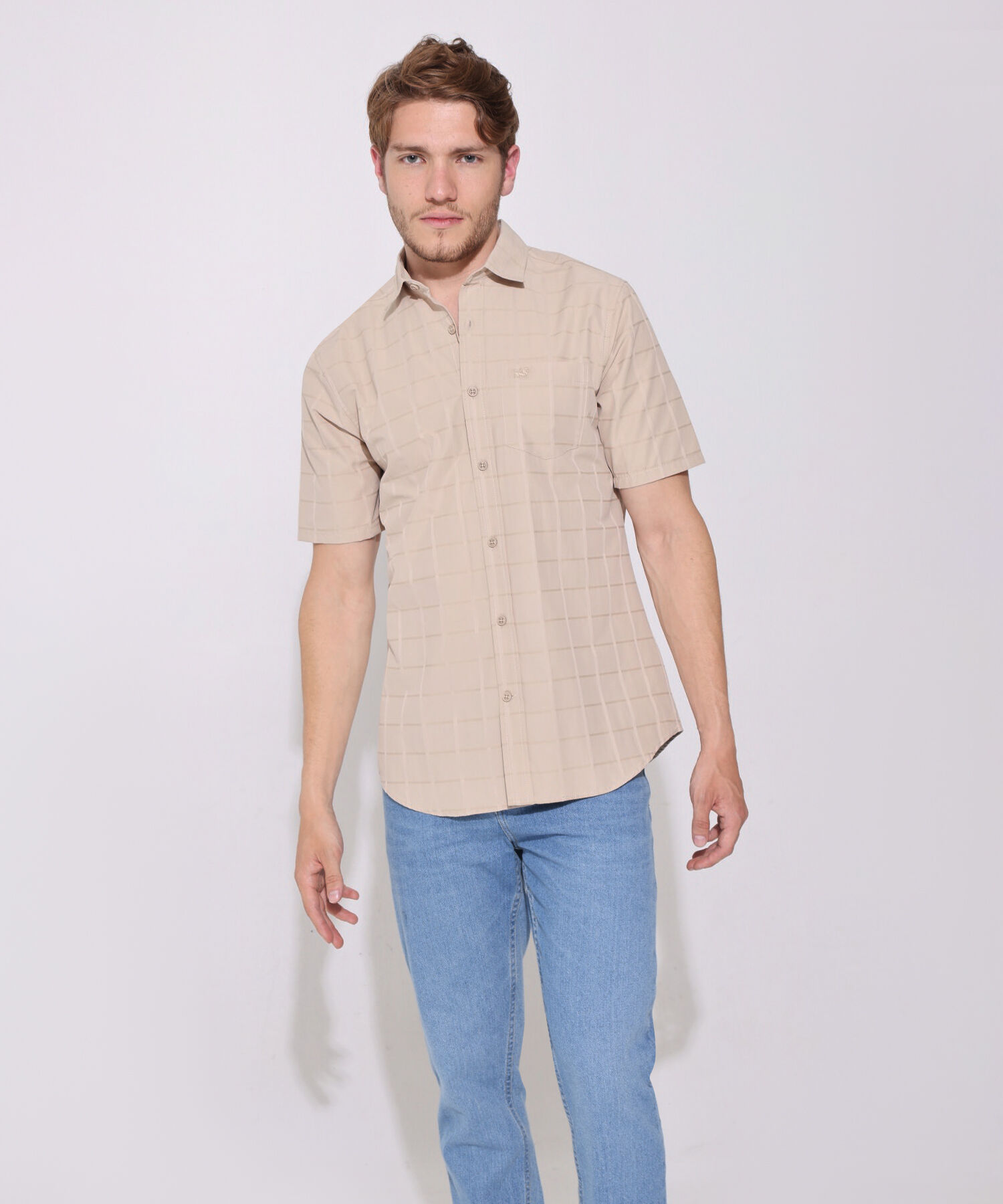 Camisa manga corta slim fit hombre discount