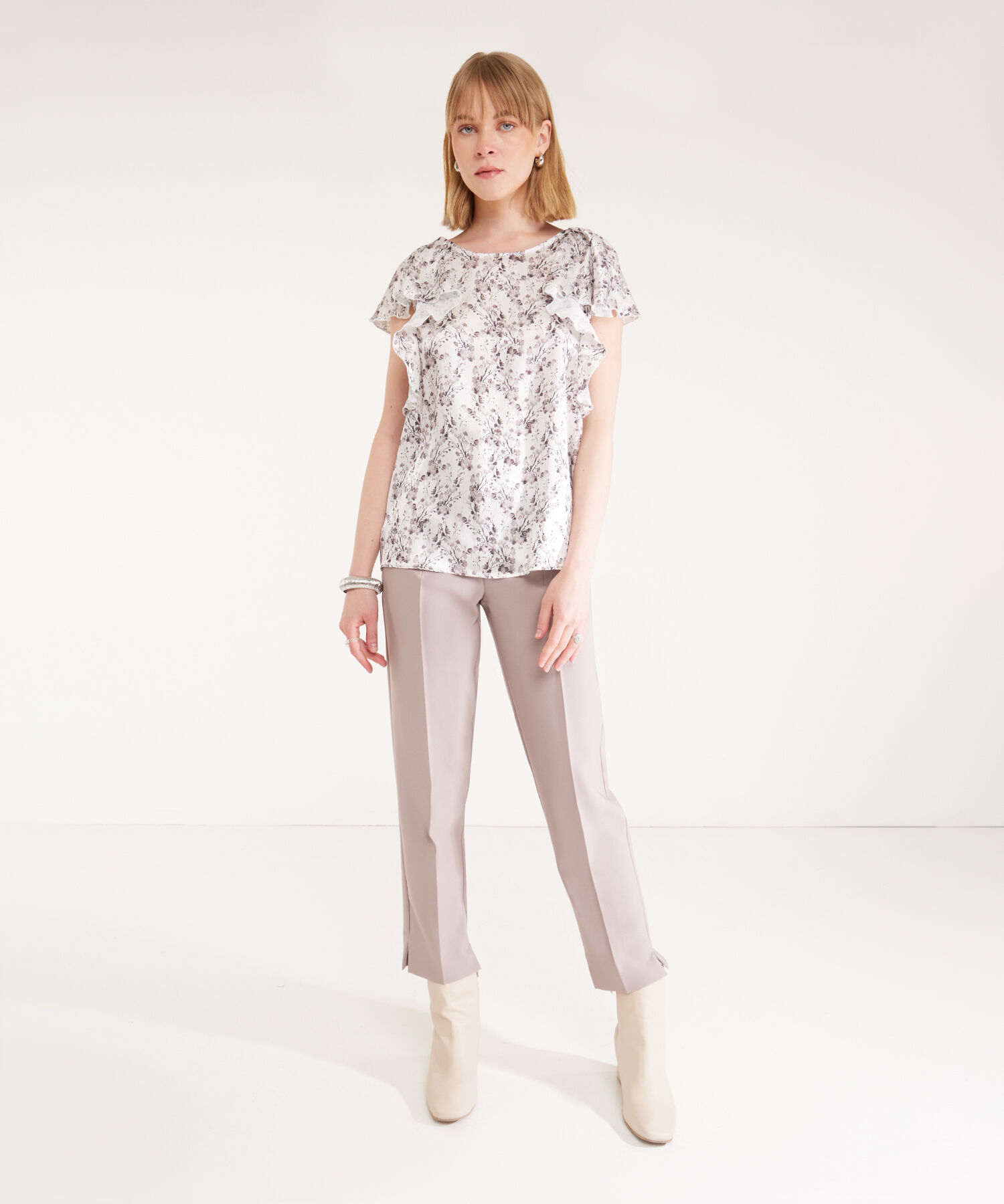 Blusa Escote Redondo Con Boleros En Sisa Estampada