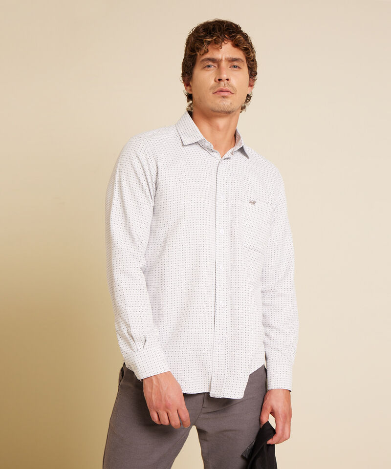 Camisa Estampada Manga Larga Con Bolsillo, Silueta Regular Fit