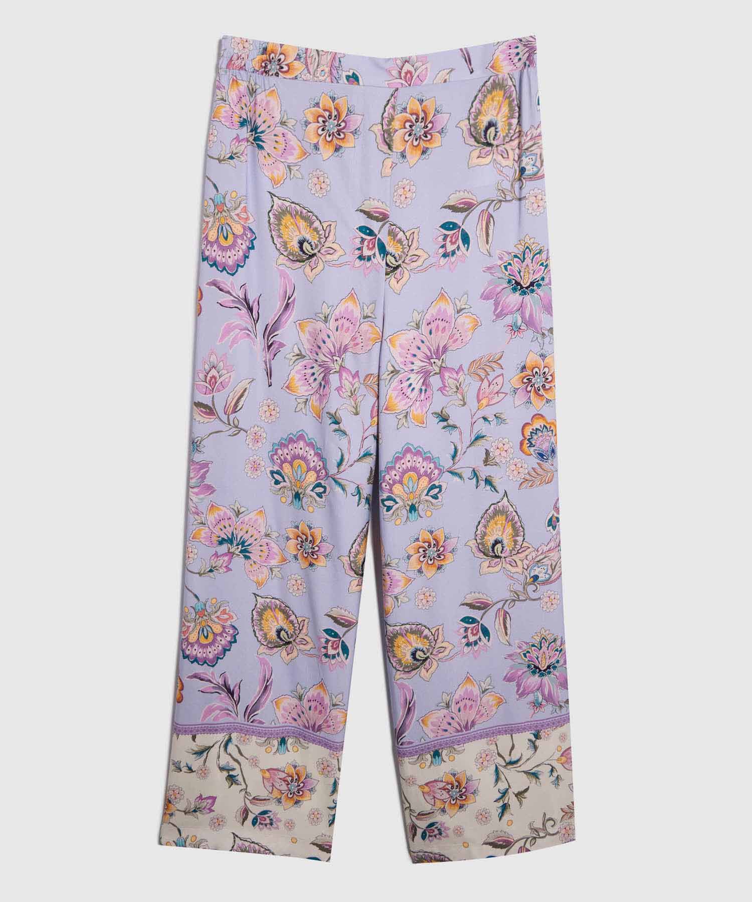 Pantalon Estampado Recto Con Cenefa.