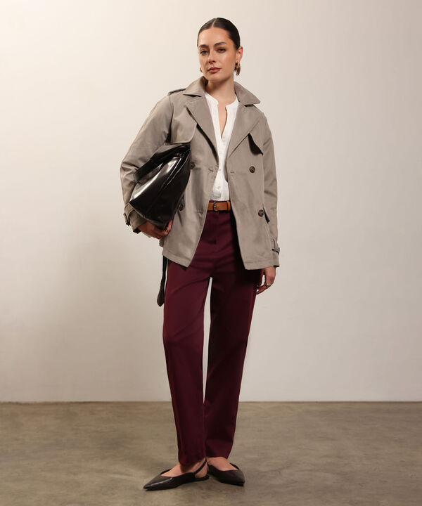 Chaqueta Trench Unicolor Con Cinturon 