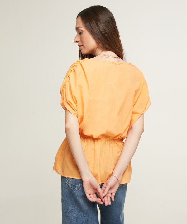 Blusa Manga Corta Con Elástico En Cintura