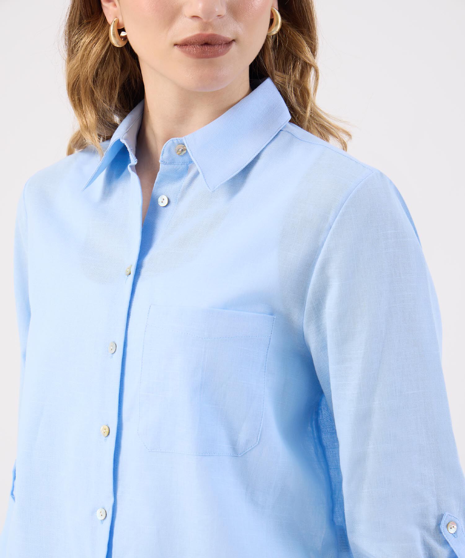 Camisa Dama Azul Claro Manga 3/4 Versátil