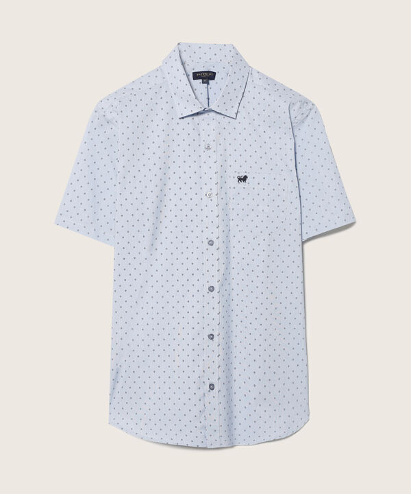 Camisa Estampada Manga Corta Con Bolsillo Y Silueta Slim Fit