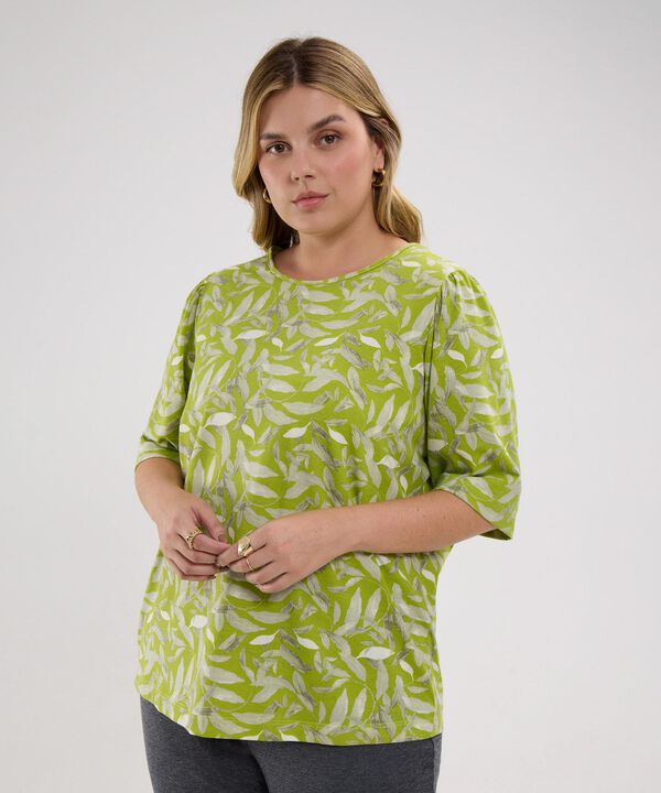 Camiseta Estampada Manga Corta Tipo Bombacha, Escote Redondo