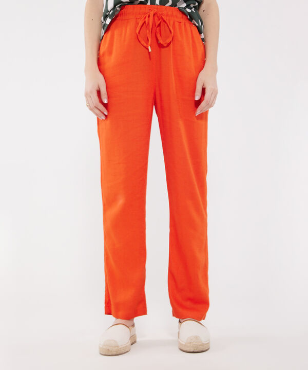 Pantalón Pretina Resortada  En Lino Unicolor image number null