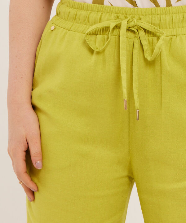 Pantalón Pretina Resortada En Lino Unicolor