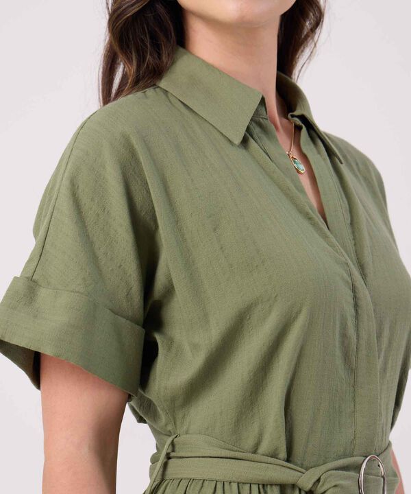 Vestido Unicolor Con Cinturon  image number null