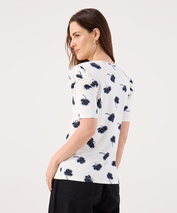 Camiseta Manga Corta Con Ruche Estampada