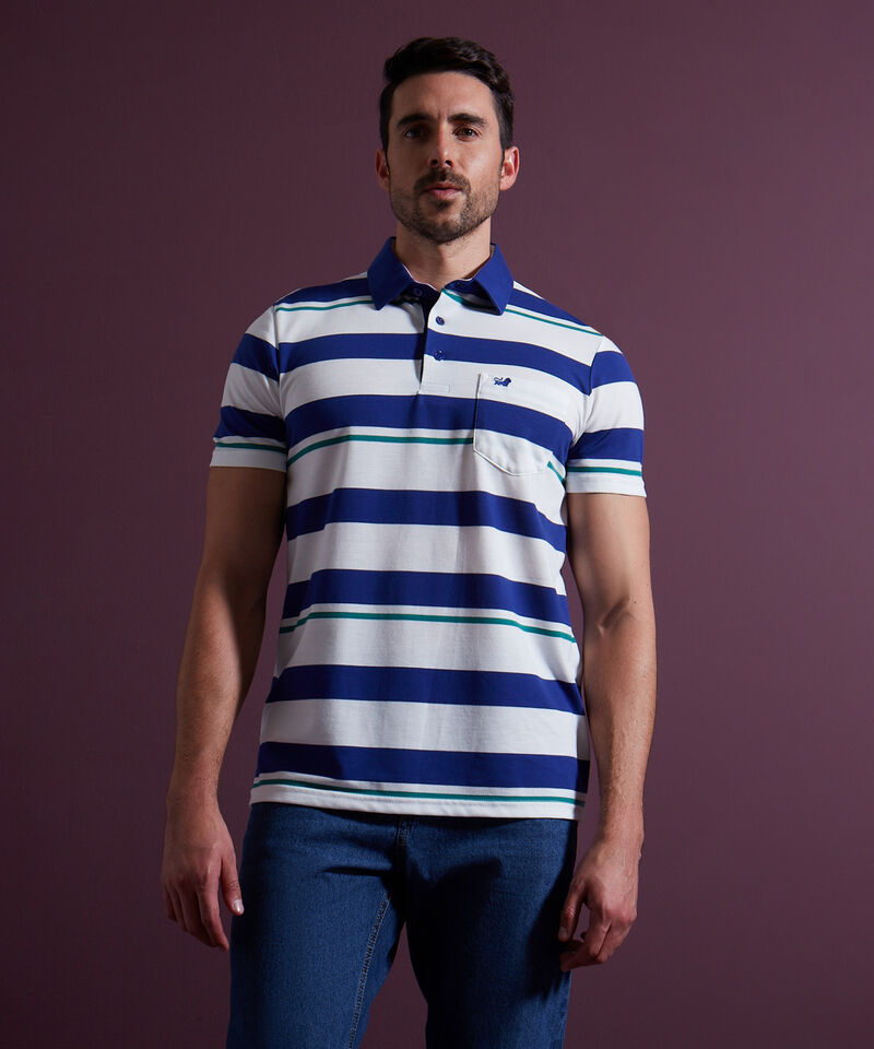 Polo Preteñida Cuello Duro Con Bolsillo, Pechera Y Banda En Contraste Unicolor, Silueta Regular Fit
