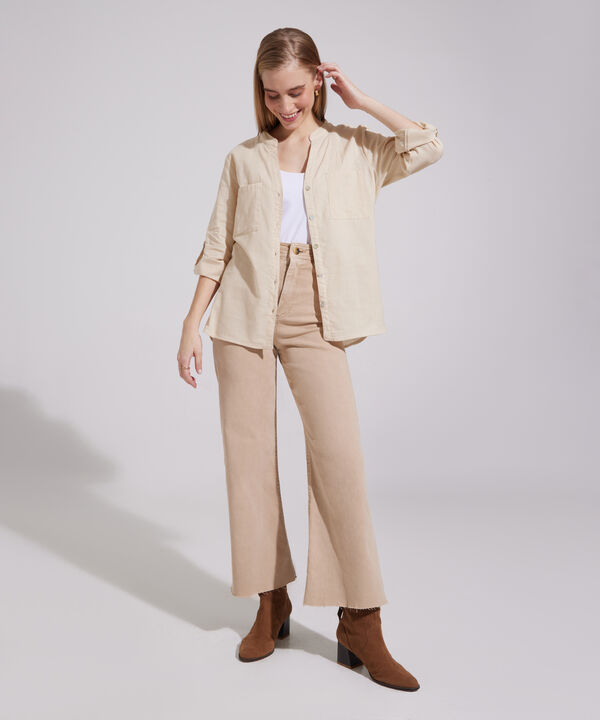 Blusa  Manga Larga Con Bolsillo Unicolor