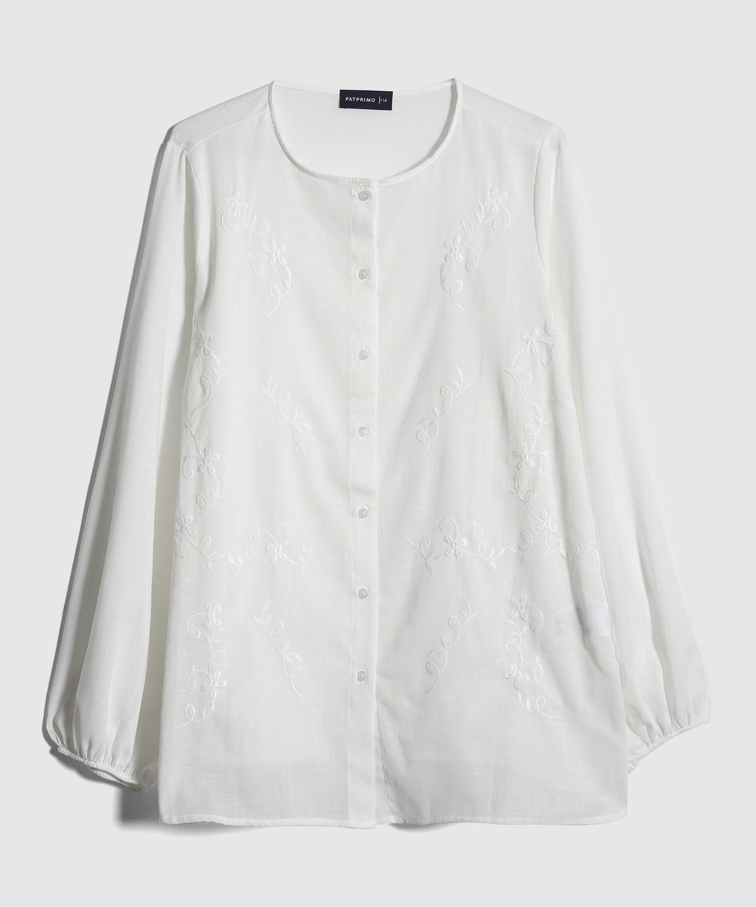 Blusa Unicolor Con Bordado Manga Bombacha