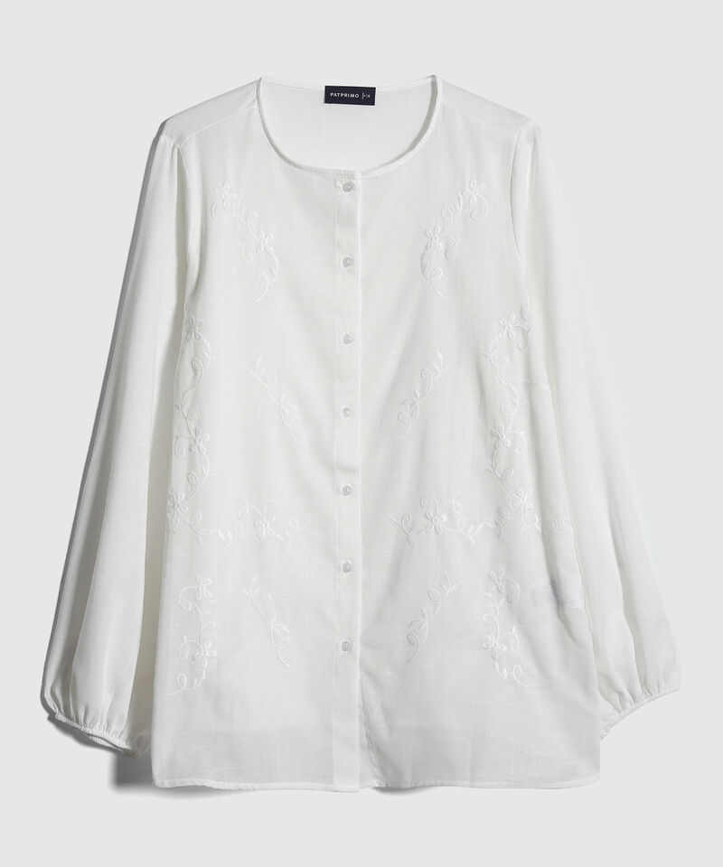 Blusa Unicolor Con Bordado Manga Bombacha