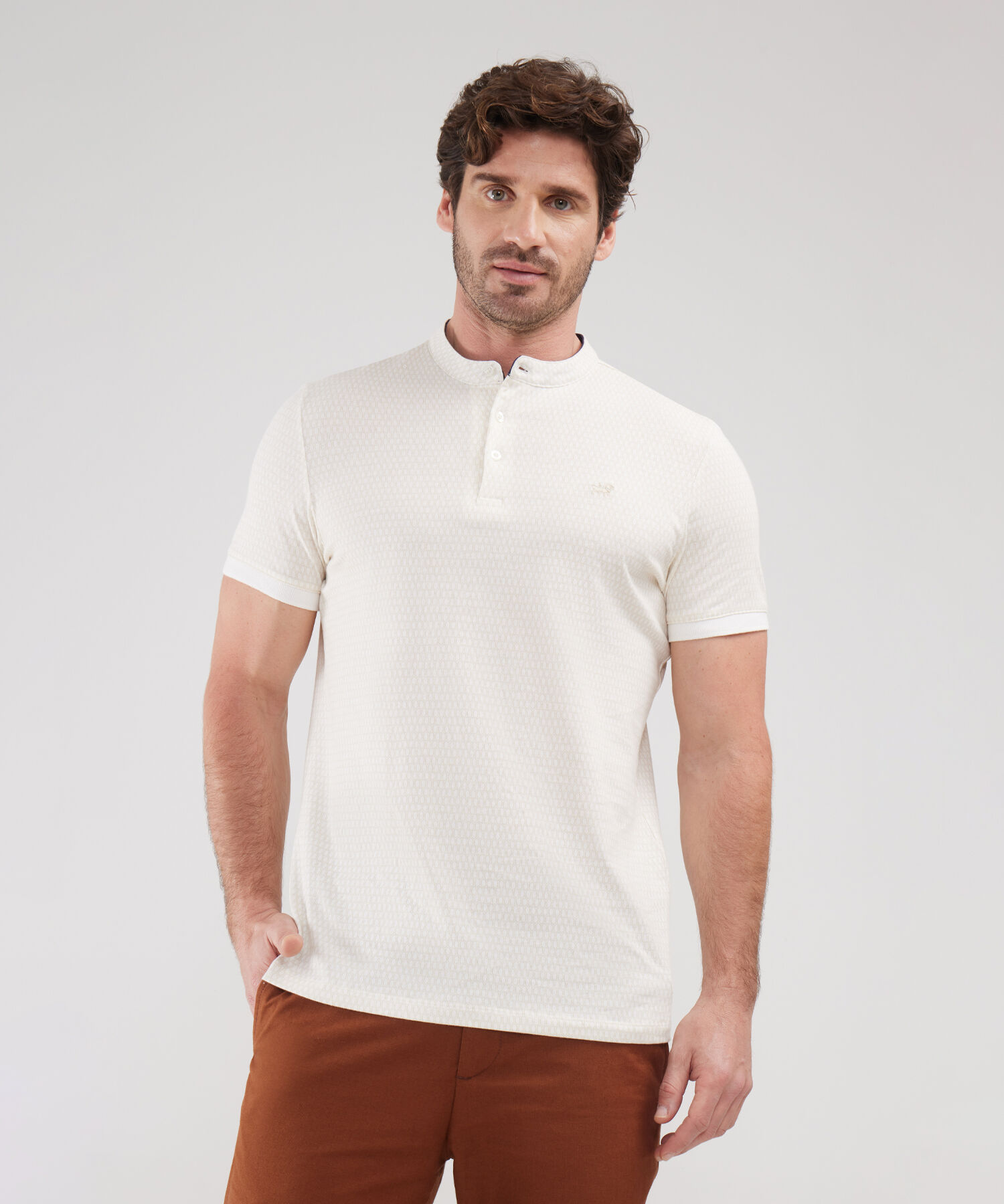 Polo Estampada, Cuello Mao