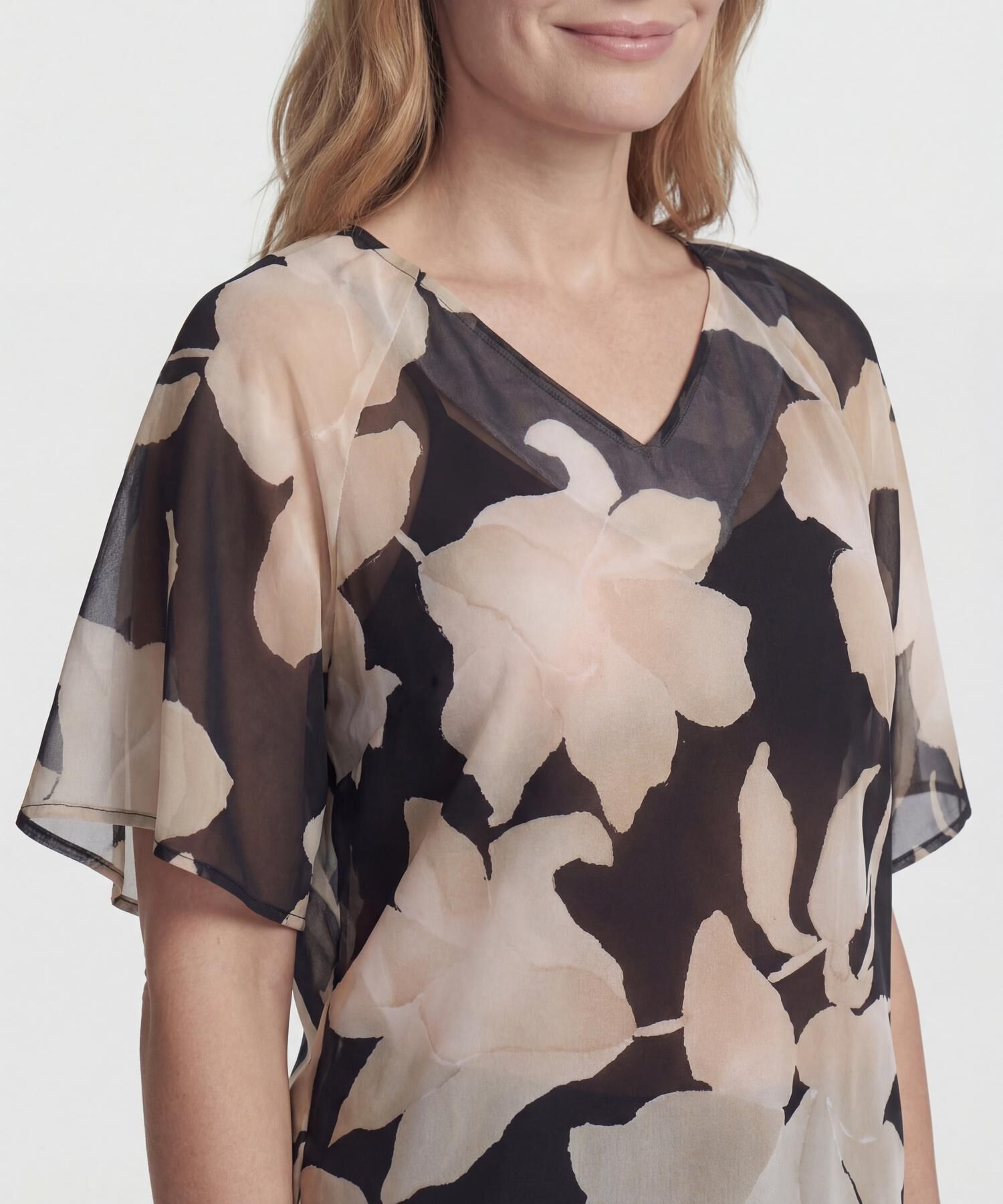 Blusa de Manga Campana y Escote en V para Mujer