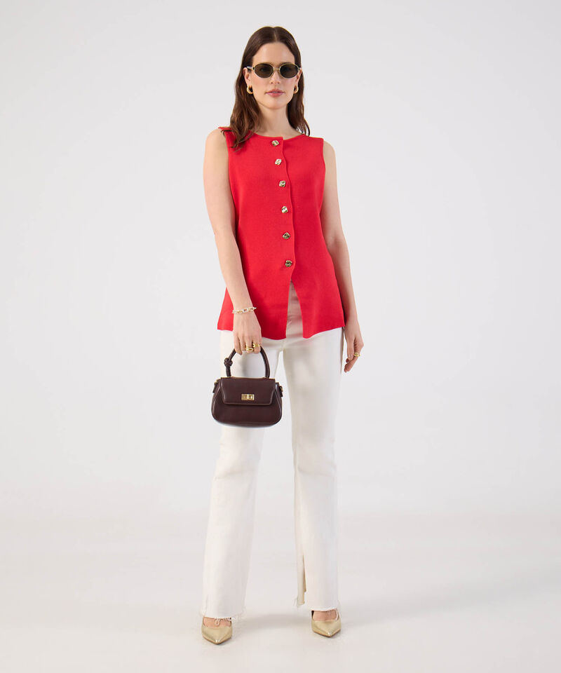 Chaleco Mujer Tejido Sin Mangas Botones Dorados