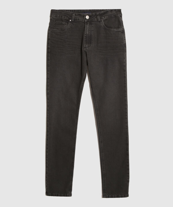 Jean Jean Slim Negro Lavado Con Arrugas 3D