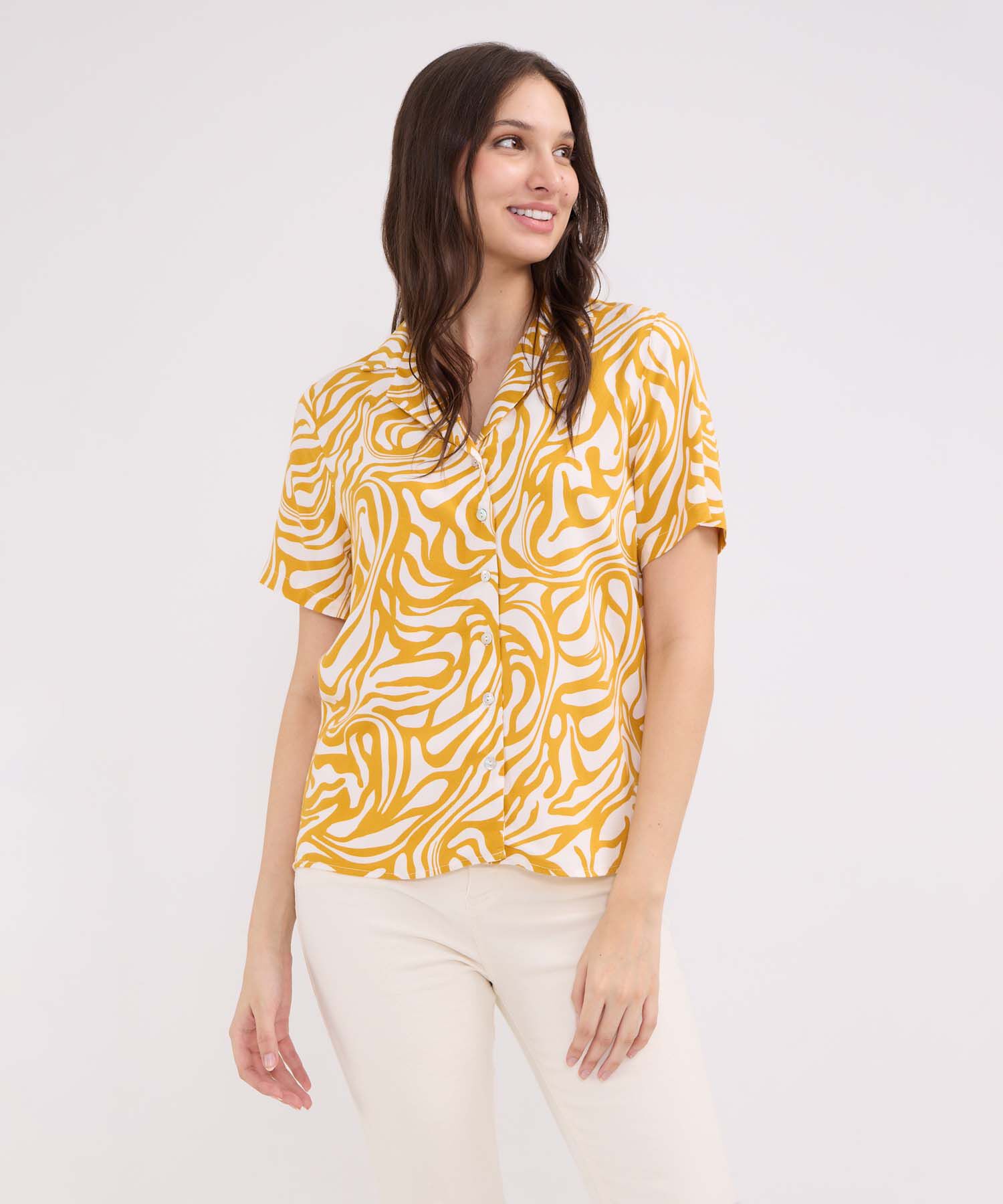 Camisa Estampada, Manga Corta, Cuello Camisero
